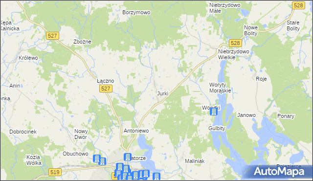 mapa Jurki gmina Morąg, Jurki gmina Morąg na mapie Targeo