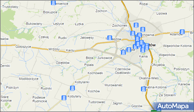 mapa Jurkowice gmina Opatów, Jurkowice gmina Opatów na mapie Targeo