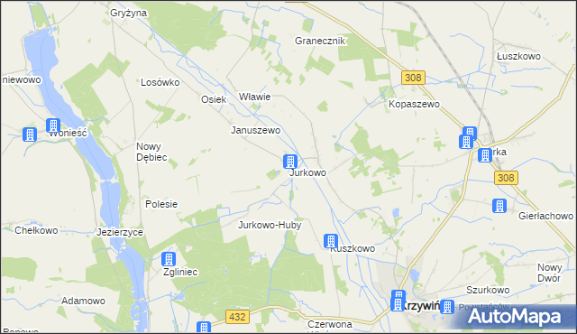 mapa Jurkowo gmina Krzywiń, Jurkowo gmina Krzywiń na mapie Targeo