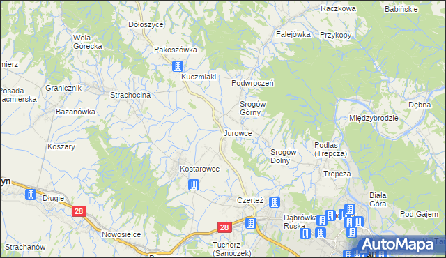 mapa Jurowce gmina Sanok, Jurowce gmina Sanok na mapie Targeo