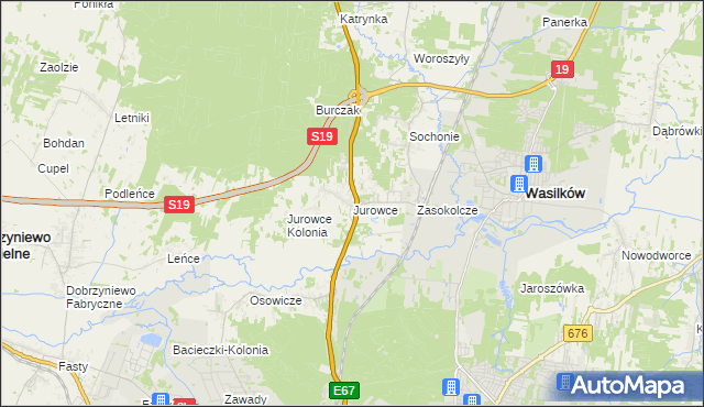 mapa Jurowce gmina Wasilków, Jurowce gmina Wasilków na mapie Targeo