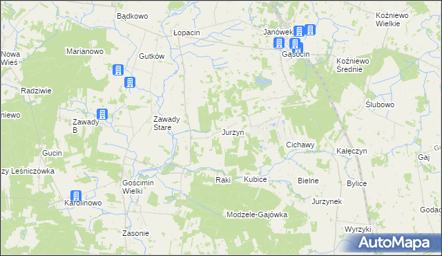 mapa Jurzyn gmina Nowe Miasto, Jurzyn gmina Nowe Miasto na mapie Targeo