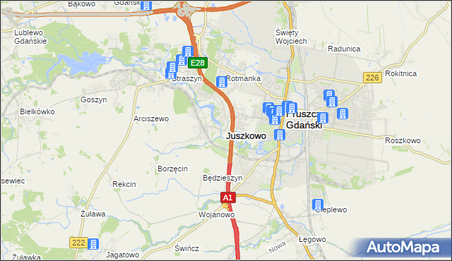 mapa Juszkowo, Juszkowo na mapie Targeo