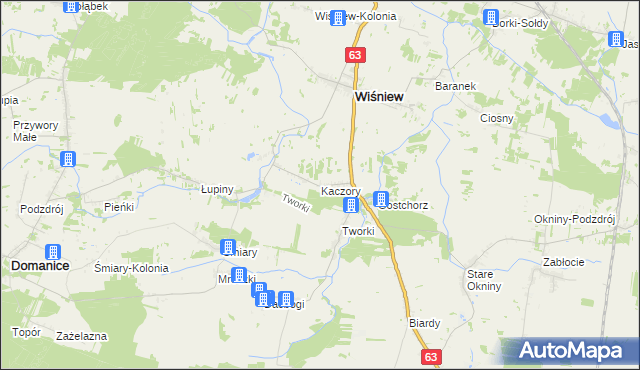 mapa Kaczory gmina Wiśniew, Kaczory gmina Wiśniew na mapie Targeo