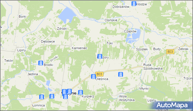 mapa Kaczory gmina Wodynie, Kaczory gmina Wodynie na mapie Targeo