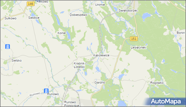 mapa Kąkolewice gmina Węgorzyno, Kąkolewice gmina Węgorzyno na mapie Targeo