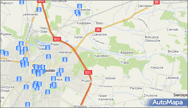 mapa Kąkolewo gmina Ostrów Wielkopolski, Kąkolewo gmina Ostrów Wielkopolski na mapie Targeo