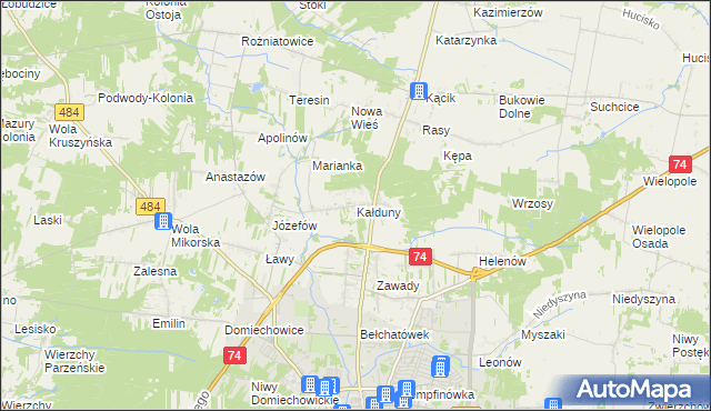 mapa Kałduny gmina Bełchatów, Kałduny gmina Bełchatów na mapie Targeo