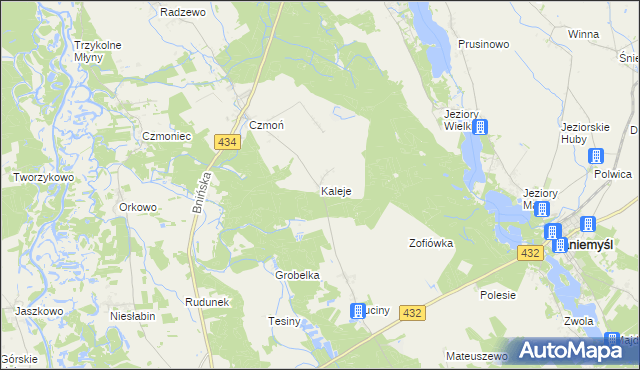 mapa Kaleje gmina Śrem, Kaleje gmina Śrem na mapie Targeo