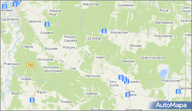 mapa Kaleń gmina Przedbórz, Kaleń gmina Przedbórz na mapie Targeo