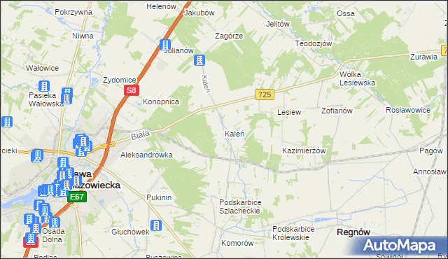 mapa Kaleń gmina Rawa Mazowiecka, Kaleń gmina Rawa Mazowiecka na mapie Targeo