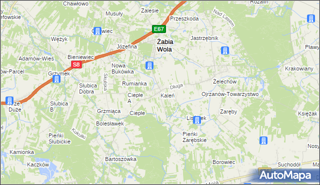 mapa Kaleń gmina Żabia Wola, Kaleń gmina Żabia Wola na mapie Targeo