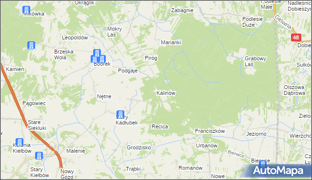 mapa Kalinów gmina Stromiec, Kalinów gmina Stromiec na mapie Targeo