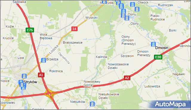 mapa Kalinów gmina Stryków, Kalinów gmina Stryków na mapie Targeo