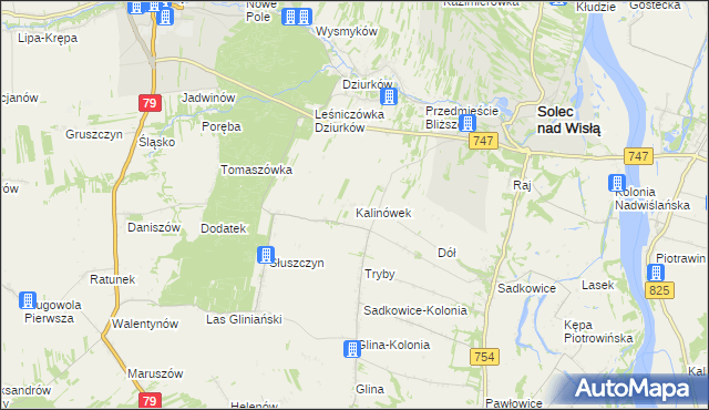 mapa Kalinówek gmina Solec nad Wisłą, Kalinówek gmina Solec nad Wisłą na mapie Targeo