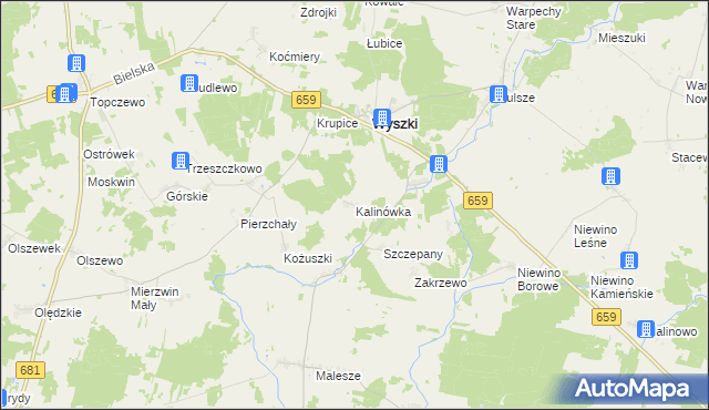 mapa Kalinówka gmina Wyszki, Kalinówka gmina Wyszki na mapie Targeo