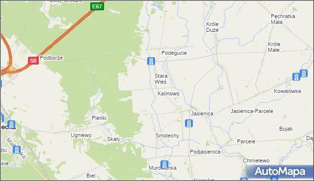 mapa Kalinowo gmina Ostrów Mazowiecka, Kalinowo gmina Ostrów Mazowiecka na mapie Targeo