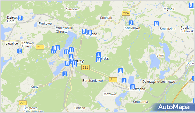 mapa Kaliska gmina Kartuzy, Kaliska gmina Kartuzy na mapie Targeo