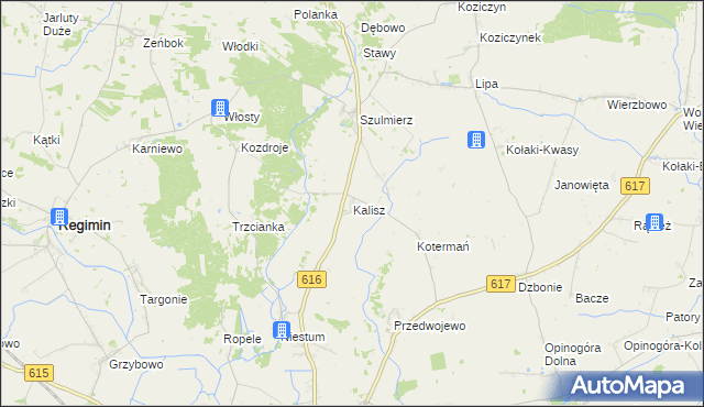 mapa Kalisz gmina Regimin, Kalisz gmina Regimin na mapie Targeo
