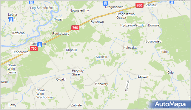 mapa Kaliszki gmina Miastkowo, Kaliszki gmina Miastkowo na mapie Targeo