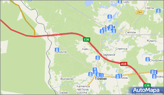 mapa Kałki gmina Trzebiel, Kałki gmina Trzebiel na mapie Targeo