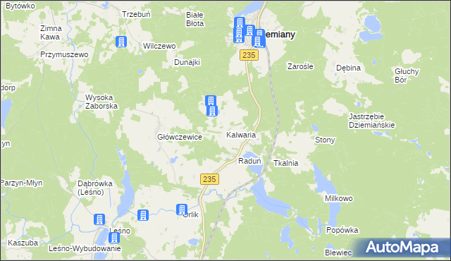 mapa Kalwaria gmina Dziemiany, Kalwaria gmina Dziemiany na mapie Targeo