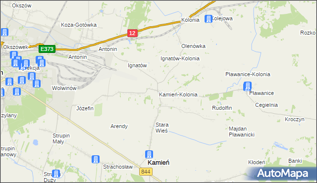 mapa Kamień-Kolonia gmina Kamień, Kamień-Kolonia gmina Kamień na mapie Targeo