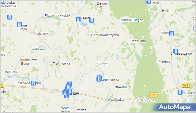 mapa Kamienica gmina Janów, Kamienica gmina Janów na mapie Targeo