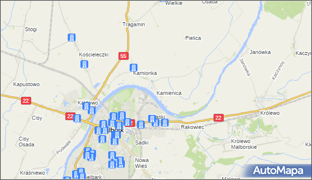 mapa Kamienica gmina Malbork, Kamienica gmina Malbork na mapie Targeo