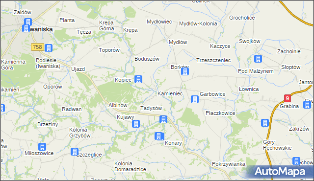 mapa Kamieniec gmina Iwaniska, Kamieniec gmina Iwaniska na mapie Targeo