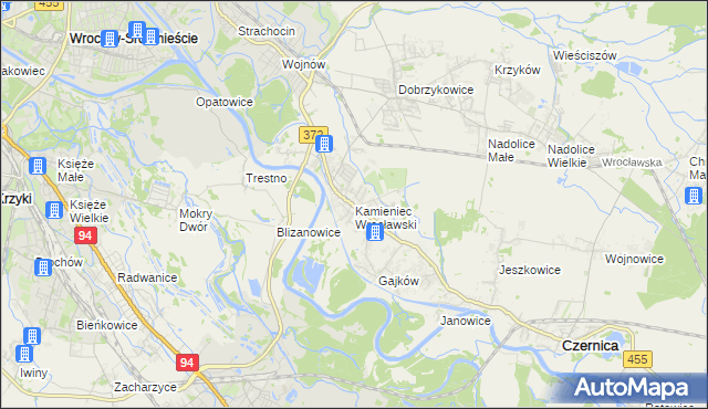 mapa Kamieniec Wrocławski, Kamieniec Wrocławski na mapie Targeo