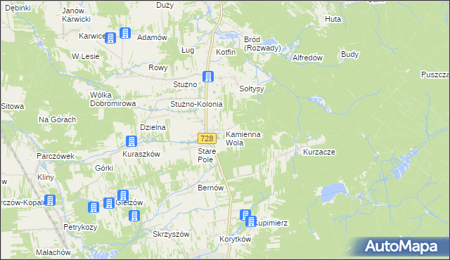 mapa Kamienna Wola gmina Gowarczów, Kamienna Wola gmina Gowarczów na mapie Targeo