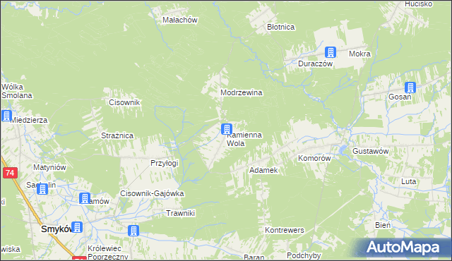 mapa Kamienna Wola gmina Stąporków, Kamienna Wola gmina Stąporków na mapie Targeo