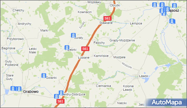 mapa Kamińskie gmina Grabowo, Kamińskie gmina Grabowo na mapie Targeo