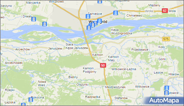 mapa Kamion gmina Młodzieszyn, Kamion gmina Młodzieszyn na mapie Targeo