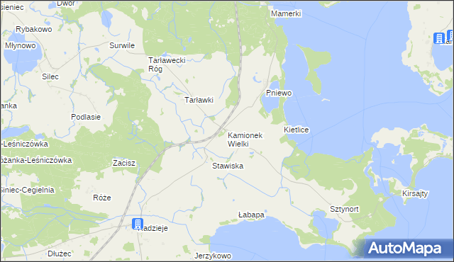 mapa Kamionek Wielki gmina Węgorzewo, Kamionek Wielki gmina Węgorzewo na mapie Targeo