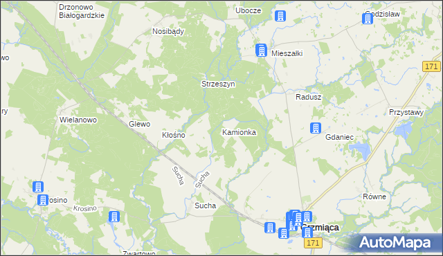 mapa Kamionka gmina Grzmiąca, Kamionka gmina Grzmiąca na mapie Targeo