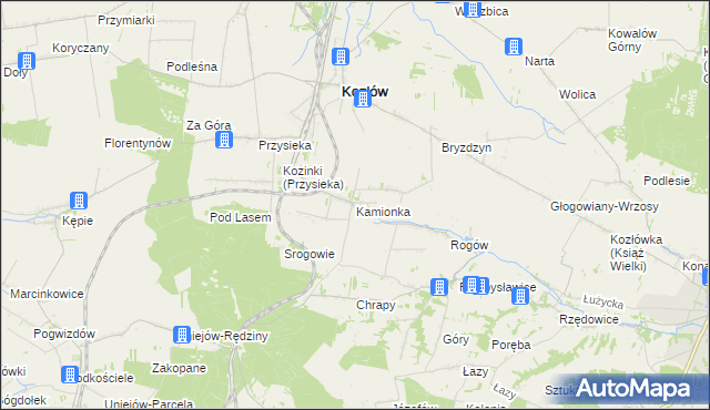 mapa Kamionka gmina Kozłów, Kamionka gmina Kozłów na mapie Targeo