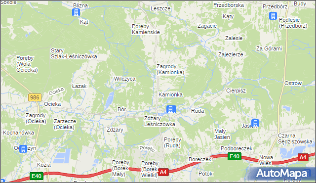 mapa Kamionka gmina Ostrów, Kamionka gmina Ostrów na mapie Targeo