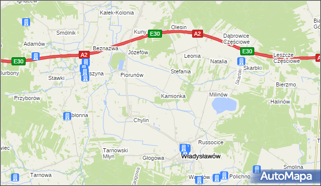 mapa Kamionka gmina Władysławów, Kamionka gmina Władysławów na mapie Targeo