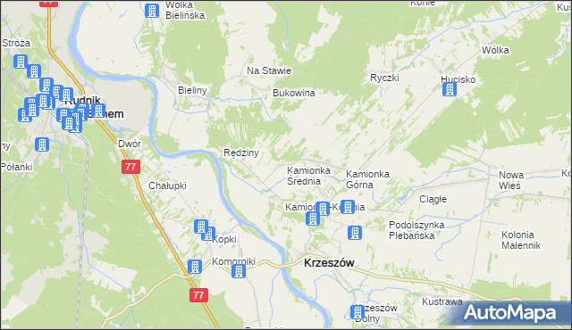 mapa Kamionka Średnia, Kamionka Średnia na mapie Targeo