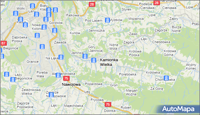 mapa Kamionka Wielka, Kamionka Wielka na mapie Targeo