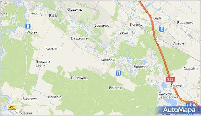 mapa Kamionki gmina Kórnik, Kamionki gmina Kórnik na mapie Targeo