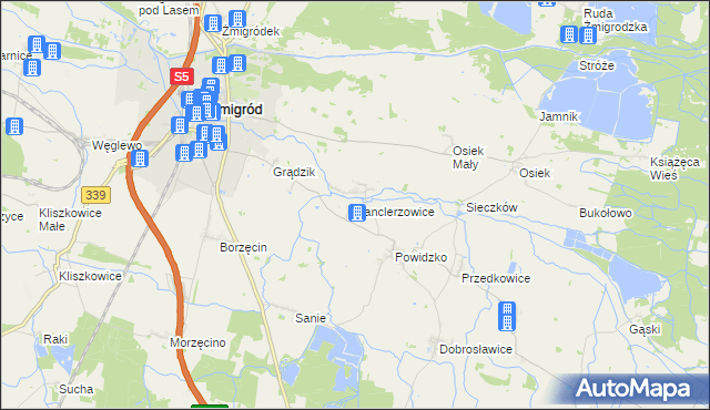 mapa Kanclerzowice, Kanclerzowice na mapie Targeo