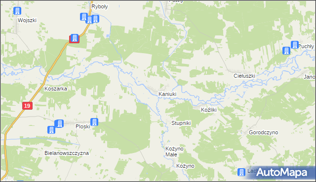 mapa Kaniuki gmina Zabłudów, Kaniuki gmina Zabłudów na mapie Targeo