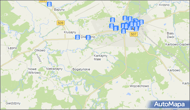 mapa Karkajmy, Karkajmy na mapie Targeo