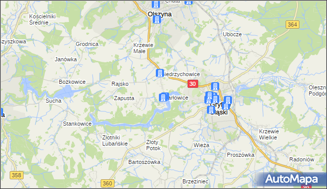 mapa Karłowice gmina Olszyna, Karłowice gmina Olszyna na mapie Targeo