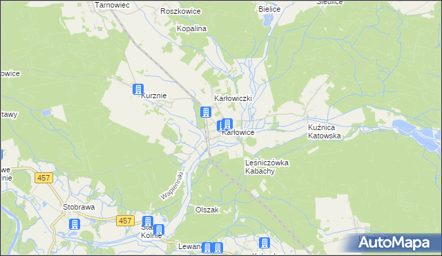 mapa Karłowice gmina Popielów, Karłowice gmina Popielów na mapie Targeo
