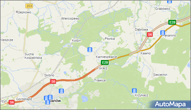 mapa Karnieszewice, Karnieszewice na mapie Targeo