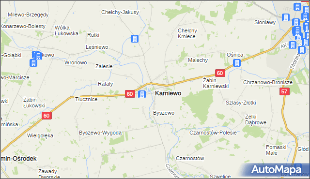 mapa Karniewo powiat makowski, Karniewo powiat makowski na mapie Targeo